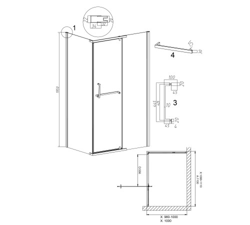 Душевое ограждение Grossman Pragma 100.K33.03.110.10.02-200.K33.03.100.10.02 (110х100х195) раздвижная(левая),хром,стекло шиншилла