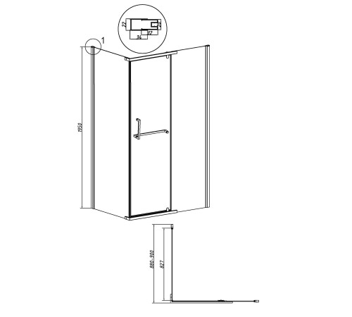 Боковая стенка Grossman Pragma 200.K33.03.90.21.00 (90х195) черный матовый,стекло прозрачное
