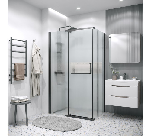 Душевое ограждение Grossman Pragma 100.K33.03.120.21.02-200.K33.03.80.21.02 (120х80х195) распашная(левая),черный матовый,стекло шиншилла