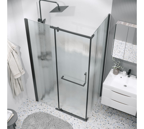 Душевое ограждение Grossman Pragma 100.K33.03.120.21.02-200.K33.03.80.21.02 (120х80х195) распашная(левая),черный матовый,стекло шиншилла