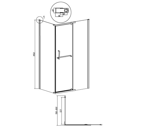 Боковая стенка Grossman Pragma 200.K33.03.80.21.02 (80х195) черный матовый,стекло шиншилла
