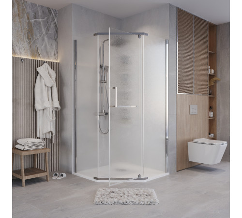 Душевое ограждение Grossman Pragma 302.K33.03.1010.10.02 (100х100х195) трапеция,распашная,хром,стекло шиншилла