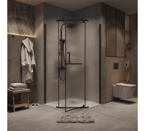 Душевое ограждение Grossman Pragma 302.K33.03.1010.21.02 (100х100х195) трапеция,распашная,черный матовый,стекло шиншилла