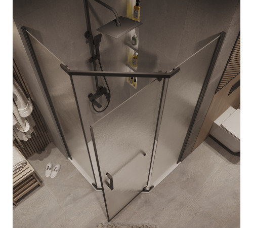 Душевое ограждение Grossman Pragma 302.K33.03.1010.21.02 (100х100х195) трапеция,распашная,черный матовый,стекло шиншилла