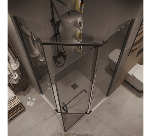 Душевое ограждение Grossman Pragma 302.K33.03.1010.21.10 (100х100х195) трапеция,распашная,черный матовый,стекло тонированное