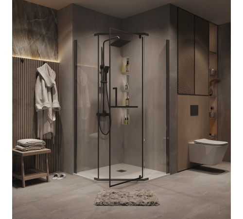 Душевое ограждение Grossman Pragma 302.K33.03.9090.42.00 (90х90х195) трапеция,распашная,графит сатин,стекло прозрачное