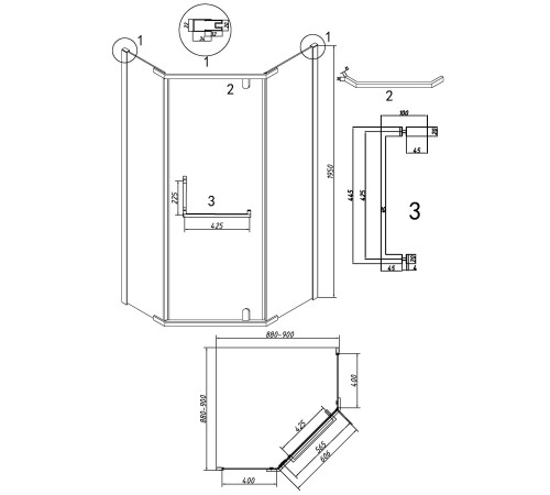 Душевое ограждение Grossman Pragma 302.K33.03.9090.42.00 (90х90х195) трапеция,распашная,графит сатин,стекло прозрачное
