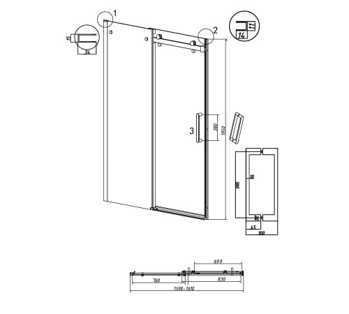 Дверь в нишу Grossman Classic 100.K33.04.160.21.10 (160х195) черный матовый,стекло тонированное,раздвижная