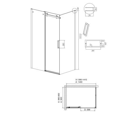 Душевое ограждение Grossman Classic 100.K33.04.140.42.00-200.K33.04.90.42.00 (140х90х195) раздвижная,графит сатин,стекло прозрачное
