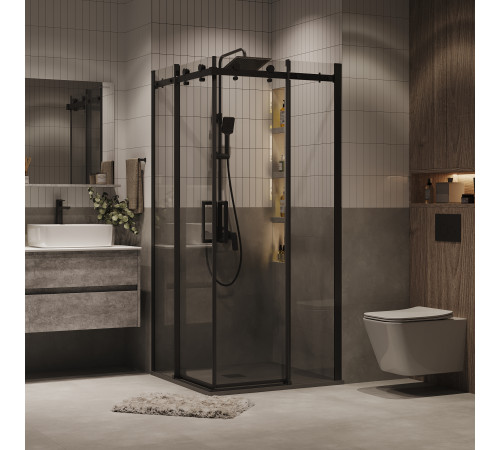 Душевое ограждение Grossman Classic 300.K33.04.8080.21.00 (80х80х195) квадрат,раздвижная,черный матовый,стекло прозрачное
