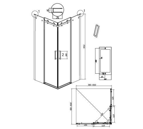 Душевое ограждение Grossman Classic 300.K33.04.1010.21.10 (100х195) квадрат,раздвижная,черный матовый,стекло тонированное