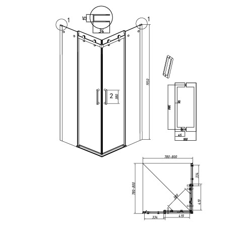 Душевое ограждение Grossman Classic 300.K33.04.8080.21.00 (80х80х195) квадрат,раздвижная,черный матовый,стекло прозрачное