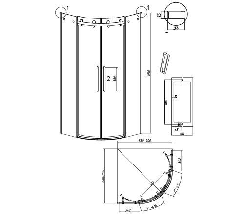 Душевое ограждение Grossman Classic 301.K33.04.1010.10.00 (100х100х195) четверть круга,раздвижная,хром,стекло прозрачное