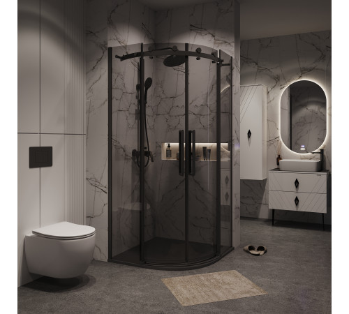 Душевое ограждение Grossman Classic 301.K33.04.9090.21.10 (90х90х195) четверть круга,раздвижная,черный матовый,стекло тонированное