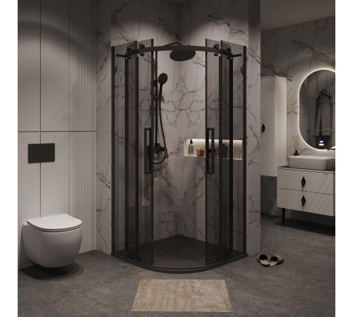 Душевое ограждение Grossman Classic 301.K33.04.9090.21.10 (90х90х195) четверть круга,раздвижная,черный матовый,стекло тонированное