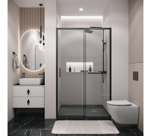 Дверь в нишу Grossman Style 100.K33.05.130.21.00 (130х195) черный матовый,стекло прозрачное,раздвижная