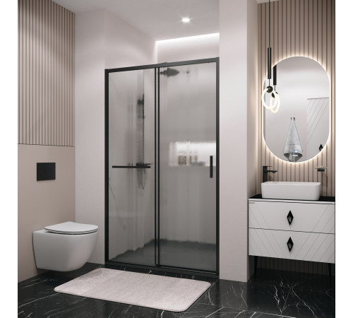 Дверь в нишу Grossman Style 100.K33.05.100.21.02 (100х195) черный матовый,стекло шиншилла,раздвижная