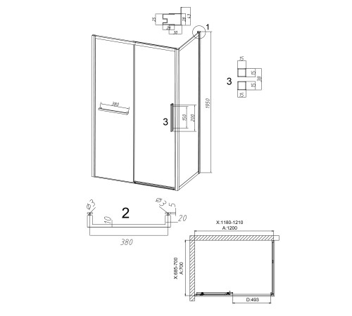 Душевое ограждение Grossman Style 100.K33.05.120.10.00-200.K33.05.70.10.00 (120х70х195) раздвижная,хром,стекло прозрачное