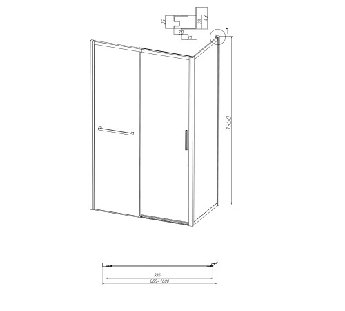Боковая стенка Grossman Style 200.K33.05.100.21.00 (100х195) черный матовый,стекло прозрачное