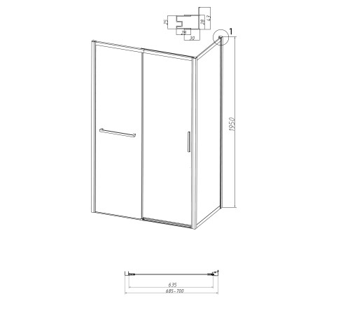 Боковая стенка Grossman Style 200.K33.05.70.21.00 (70х195) черный матовый,стекло прозрачное