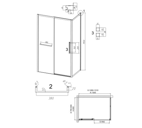 Душевое ограждение Grossman Style 100.K33.05.130.21.02-200.K33.05.80.21.02 (130х80х195) раздвижная(левая),черный матовый,стекло шиншилла