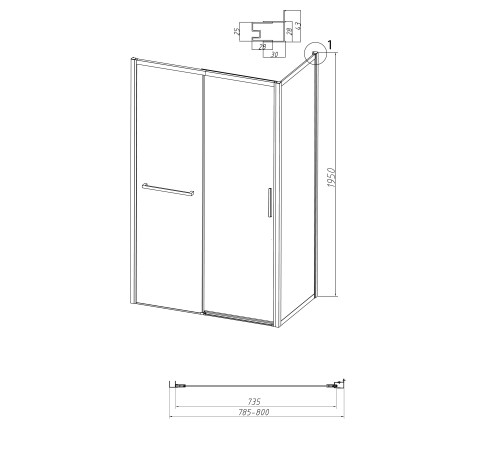 Боковая стенка Grossman Style 200.K33.05.80.21.10 (80х195) черный матовый,стекло тонированное