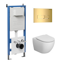 Комплект 3 в 1: Grossman инсталляция 900.K31.01.000+клавиша 700.K31.03.300.300 золото глянцевый+унитаз GR-4411S