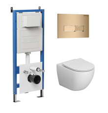 Комплект 3 в 1: Grossman инсталляция 900.K31.01.000+клавиша 700.K31.03.310.310 золото матовый+унитаз GR-4411S