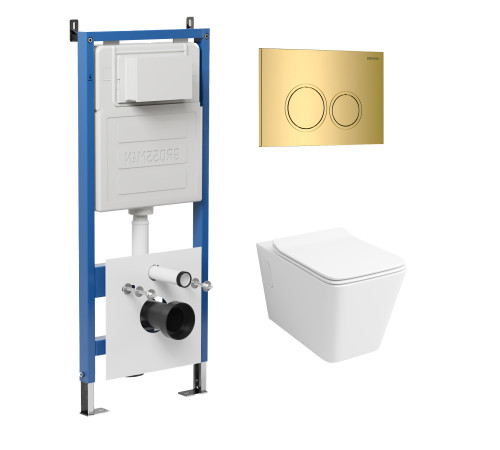 Комплект 3 в 1: Grossman инсталляция 900.K31.01.000+клавиша 700.K31.01.300.300 золото глянцевый+унитаз GR-4414S