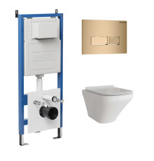 Комплект 3 в 1: Grossman инсталляция 900.K31.01.000+клавиша 700.K31.03.310.310 золото матовый+унитаз GR-4440S