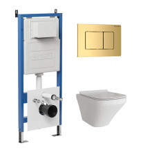 Комплект 3 в 1: Grossman инсталляция 900.K31.01.000+клавиша 700.K31.04.30M.30M золото глянцевый+унитаз GR-4440S