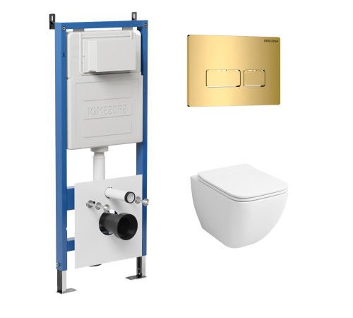 Комплект 3 в 1: Grossman инсталляция 900.K31.01.000+клавиша 700.K31.03.300.300 золото глянцевый+унитаз GR-4447S