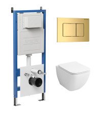 Комплект 3 в 1: Grossman инсталляция 900.K31.01.000+клавиша 700.K31.04.30M.30M золото глянцевый+унитаз GR-4447S