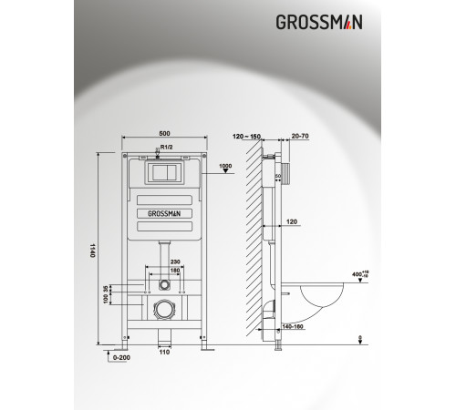 Комплект 3 в 1: Grossman инсталляция 900.K31.01.000+клавиша 700.K31.02.210.210 черный матовый+унитаз GR-4455S