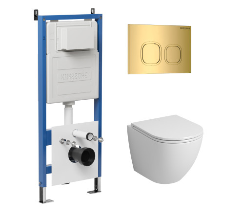 Комплект 3 в 1: Grossman инсталляция 900.K31.01.000+клавиша 700.K31.02.300.300 золото глянцевый+унитаз GR-4455SQ