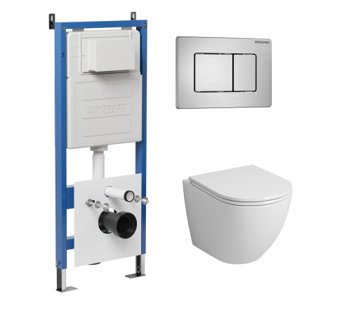 Комплект 3 в 1: Grossman инсталляция 900.K31.01.000+клавиша 700.K31.04.12M.12M хром сатиновый+унитаз GR-4455S