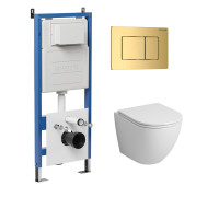 Комплект 3 в 1: Grossman инсталляция 900.K31.01.000+клавиша 700.K31.04.30M.30M золото глянцевый+унитаз GR-4455S