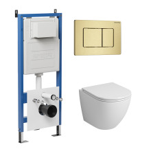 Комплект 3 в 1: Grossman инсталляция 900.K31.01.000+клавиша 700.K31.04.32M.32M золото сатиновый+унитаз GR-4455S