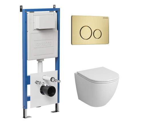 Комплект 3 в 1: Grossman инсталляция 900.K31.01.000+клавиша 700.K31.05.32M.32M золото сатин+унитаз GR-4455SQ