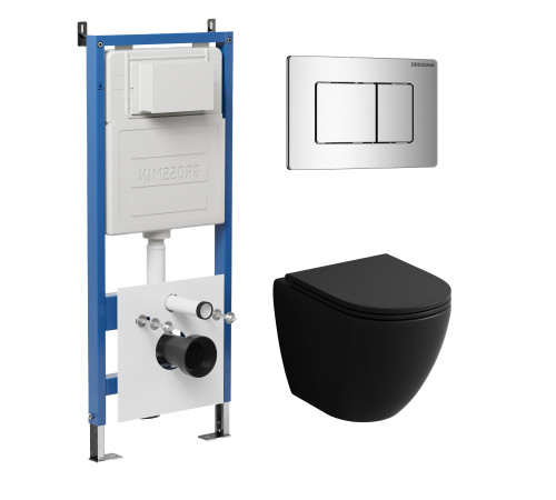 Комплект 3 в 1: Grossman инсталляция 900.K31.01.000+клавиша 700.K31.04.10M.10M хром глянцевый+унитаз GR-4455BMSQ