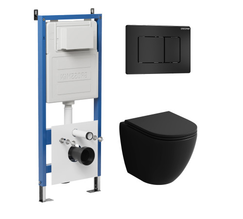 Комплект 3 в 1: Grossman инсталляция 900.K31.01.000+клавиша 700.K31.04.21M.21M черный матовый+унитаз GR-4455BMSQ