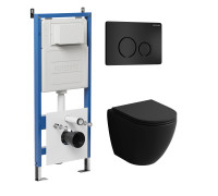 Комплект 3 в 1: Grossman инсталляция 900.K31.01.000+клавиша 700.K31.05.21M.21M черный матовый+унитаз GR-4455BMSQ