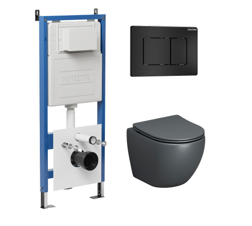 Комплект 3 в 1: Grossman инсталляция 900.K31.01.000+клавиша 700.K31.04.21M.21M черный матовый+унитаз GR-4455GMS