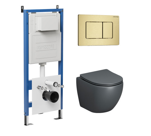 Комплект 3 в 1: Grossman инсталляция 900.K31.01.000+клавиша 700.K31.04.32M.32M золото сатиновый+унитаз GR-4455GMS