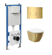 Комплект 3 в 1: Grossman инсталляция 900.K31.01.000+клавиша 700.K31.03.300.300 золото глянцевый+унитаз GR-4455GWS