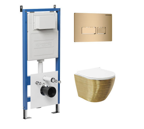 Комплект 3 в 1: Grossman инсталляция 900.K31.01.000+клавиша 700.K31.03.310.310 золото матовый+унитаз GR-4455GWS