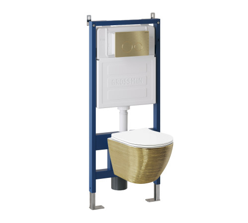 Комплект 3 в 1: Grossman инсталляция 900.K31.01.000+клавиша 700.K31.05.32M.32M золото сатиновый+унитаз GR-4455GWS