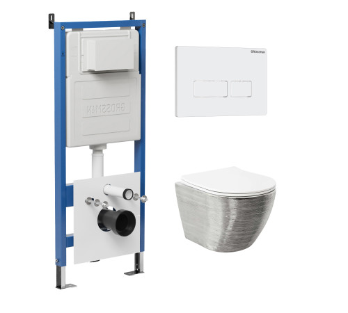 Комплект 3 в 1: Grossman инсталляция 900.K31.01.000+клавиша 700.K31.03.000.000 белый+унитаз GR-4455SWS