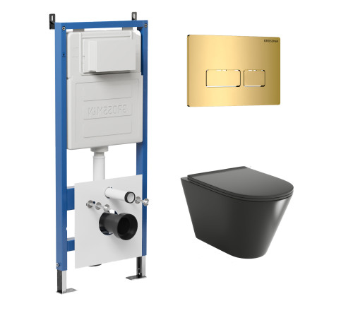 Комплект 3 в 1: Grossman инсталляция 900.K31.01.000+клавиша 700.K31.03.300.300 золото глянцевый+унитаз GR-4477BMSQ