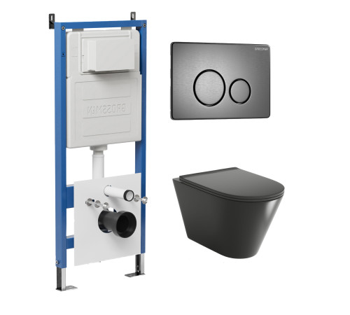 Комплект 3 в 1: Grossman инсталляция 900.K31.01.000+клавиша 700.K31.05.42M.42M графит сатиновый+унитаз GR-4477BMS